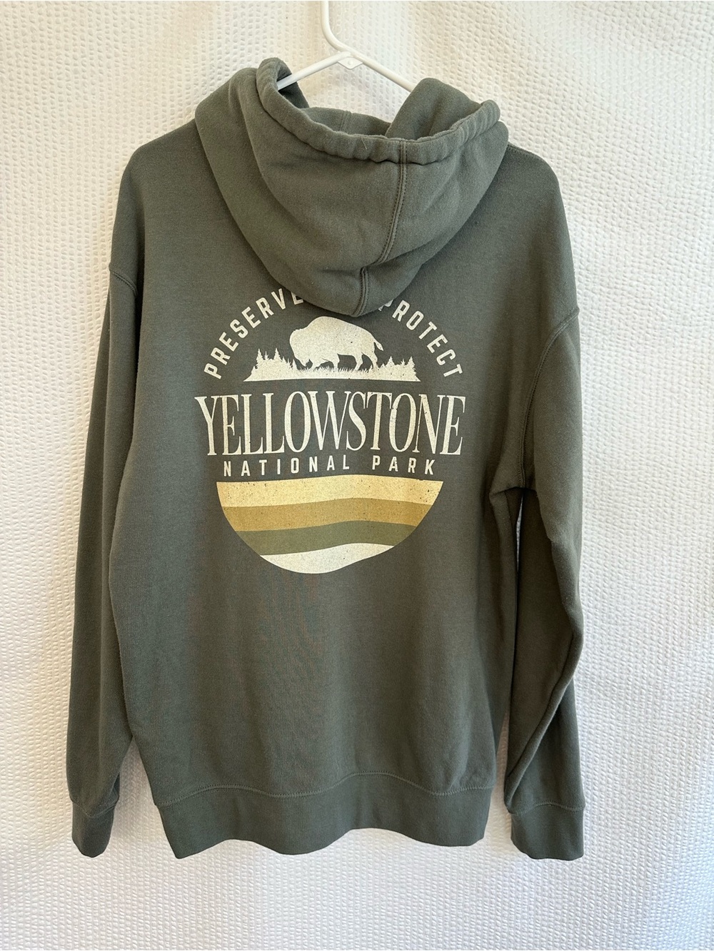 TECHSTYLES Yellowstone National Park Green Graphic Hoodie Sweatshirt Size Large